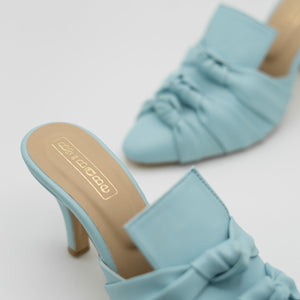 Knotted Baby Blue Collared Mules