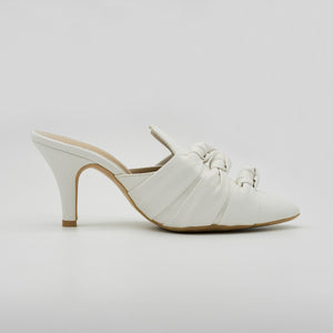 Knotted Daisy White Collared Mules