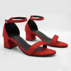 Suede Red Low Block Heels